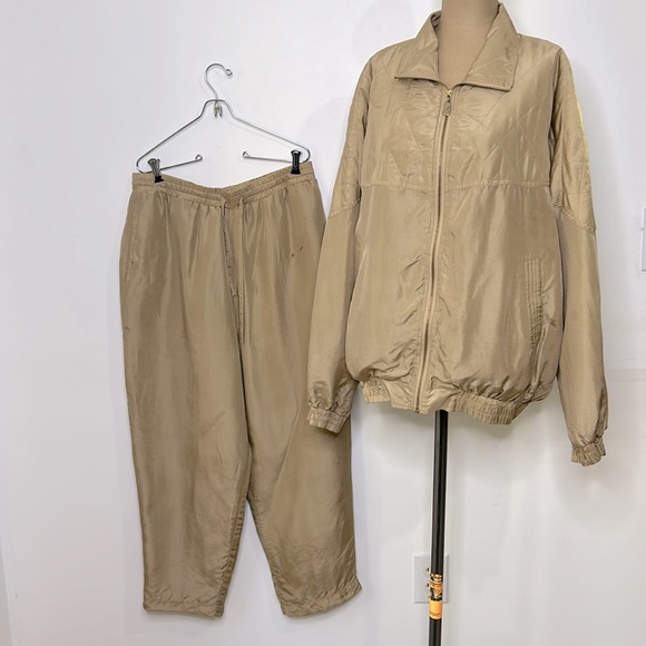 Fuda International Pants - FUDA International⭐️ Vintage Silk Tracksuit Beige/Gold  Pants & Jacket Set AS-IS